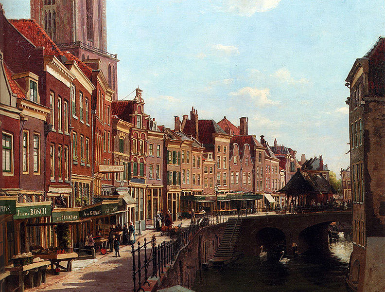 Townsfolk shopping along the Oudegracht
